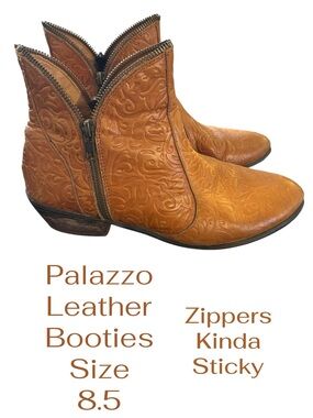 Embossed Leather Ankle Booties in Tan